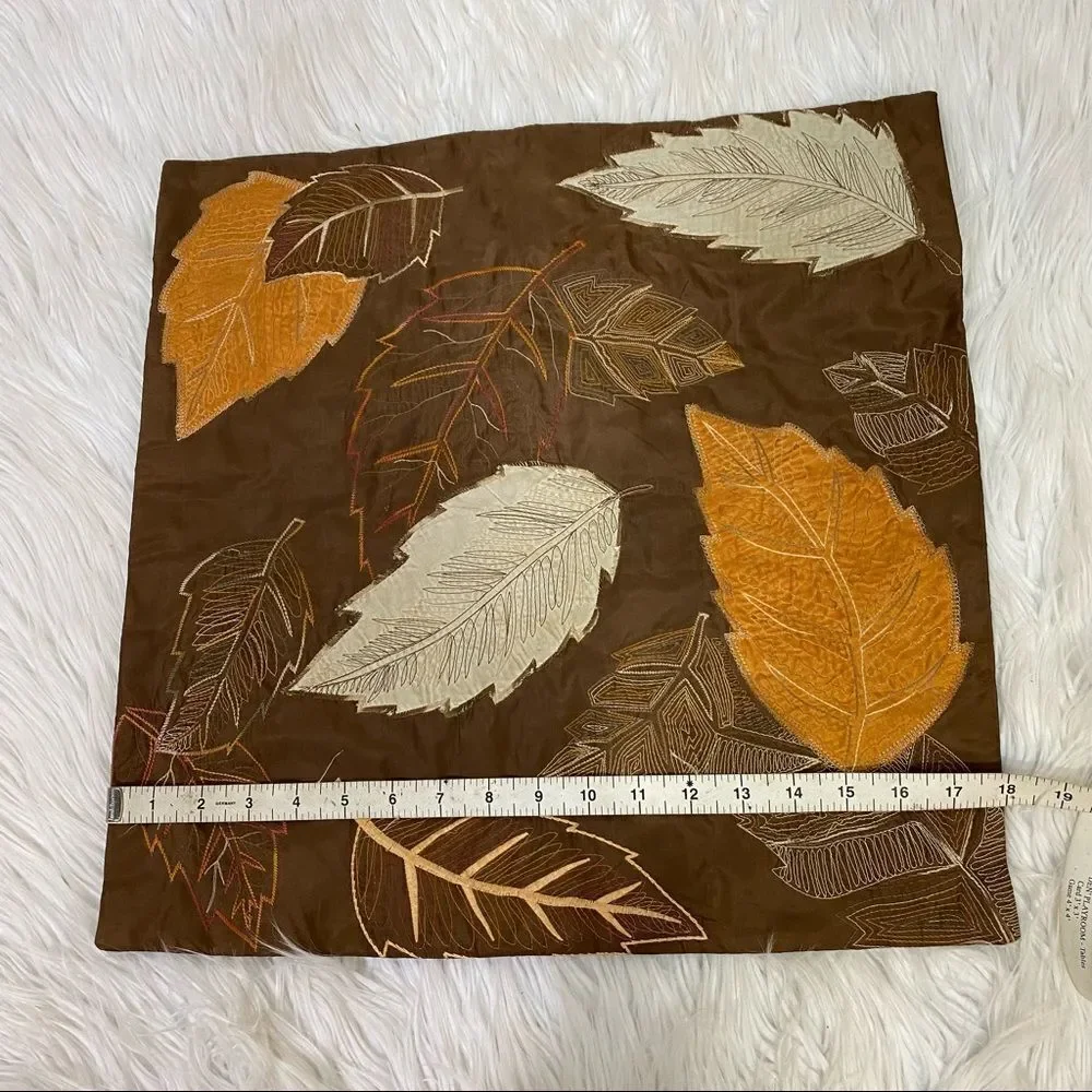 Pier 1 brown leaf embroidery square decorative pillow case